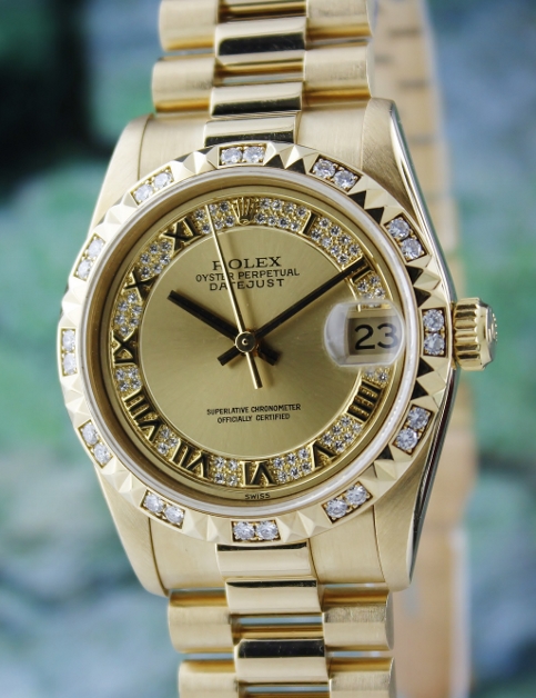 (image for) A ROLEX MIDSIZE 18K GOLD OYSTER PERPETUAL DATEJUST - 100% ORIGINAL / 68258
